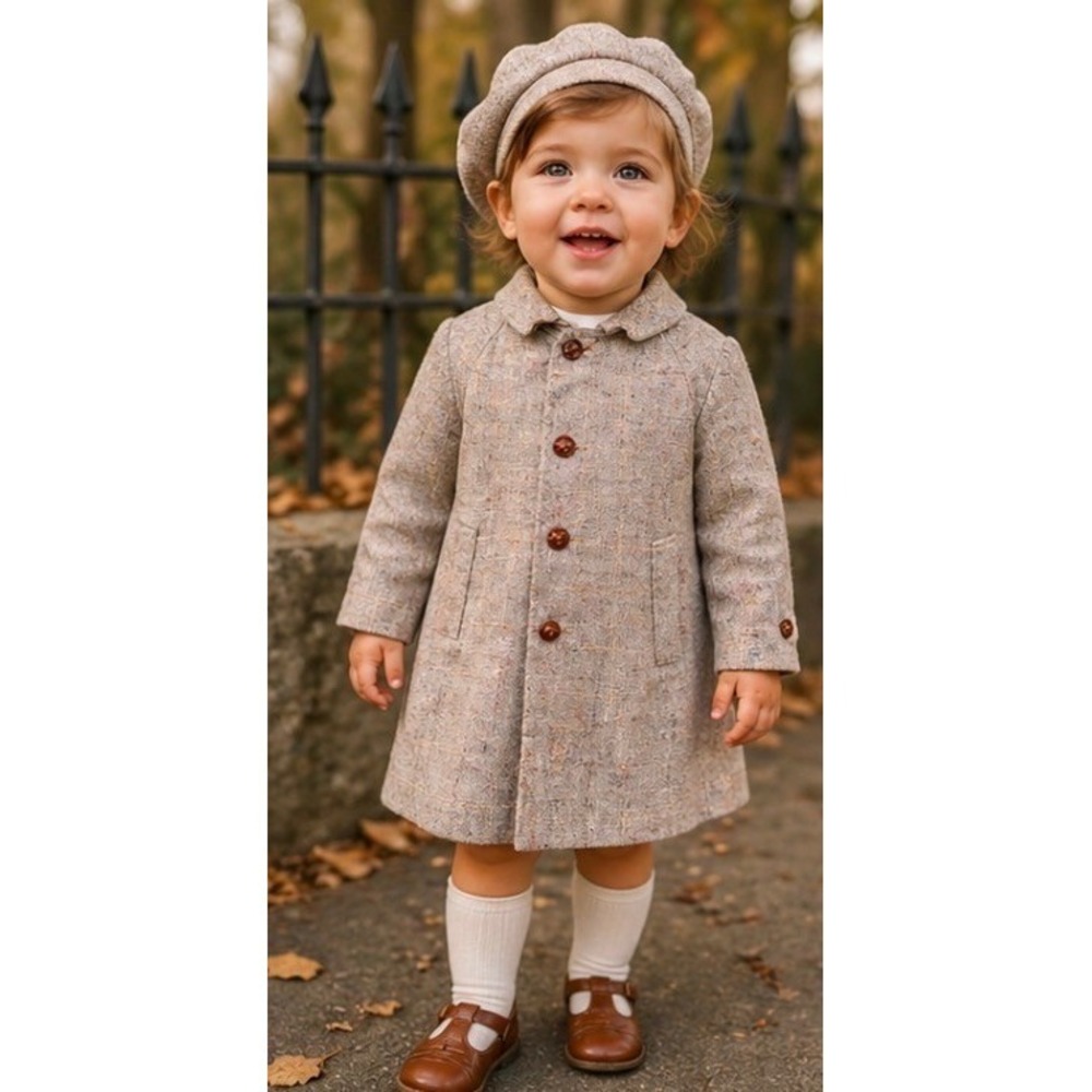 Vintage Child Tweed Coat Hat Set Hecht Co Solitaire 2T 3T 4T USA Heritage 1950's